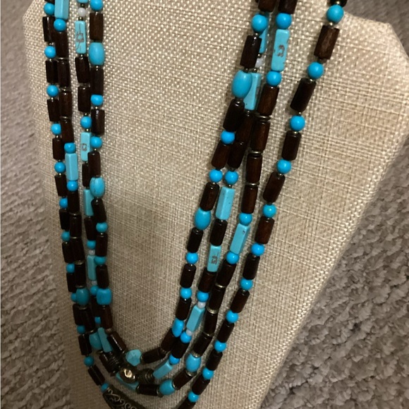 Four Rows Turquoise Wood Beads Necklace - Picture 6 of 6